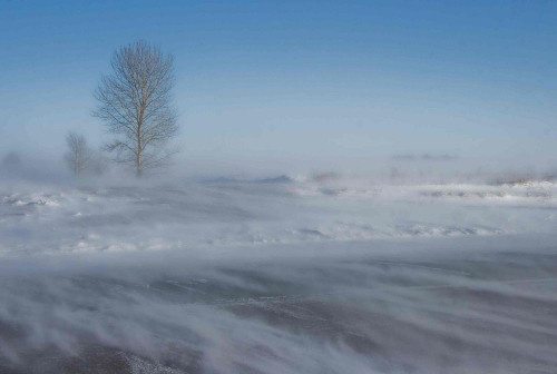 Le vent déplace une couche de neige.