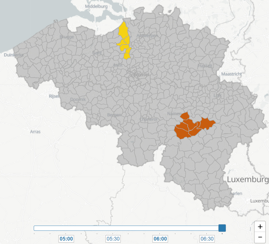 Voorbeeld van geel en oranje weerflashes